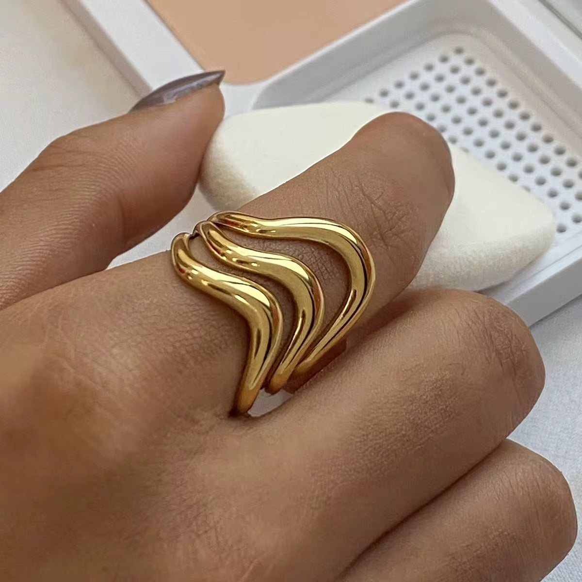 Wavy Stainless Steel Adjustable Ring