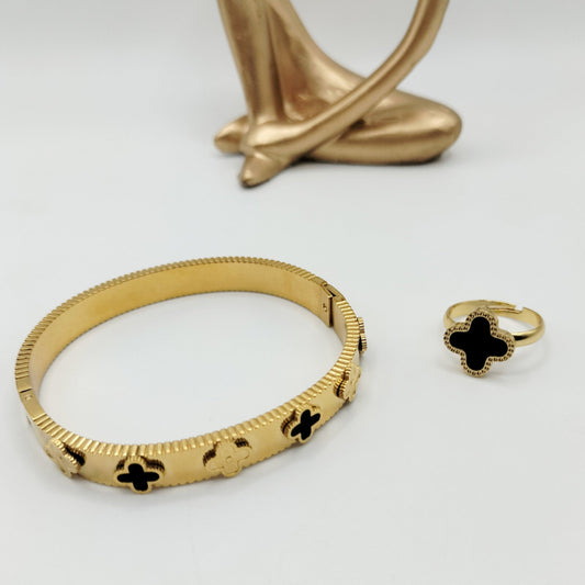 Black Clover Bangle With Adjustable Ring