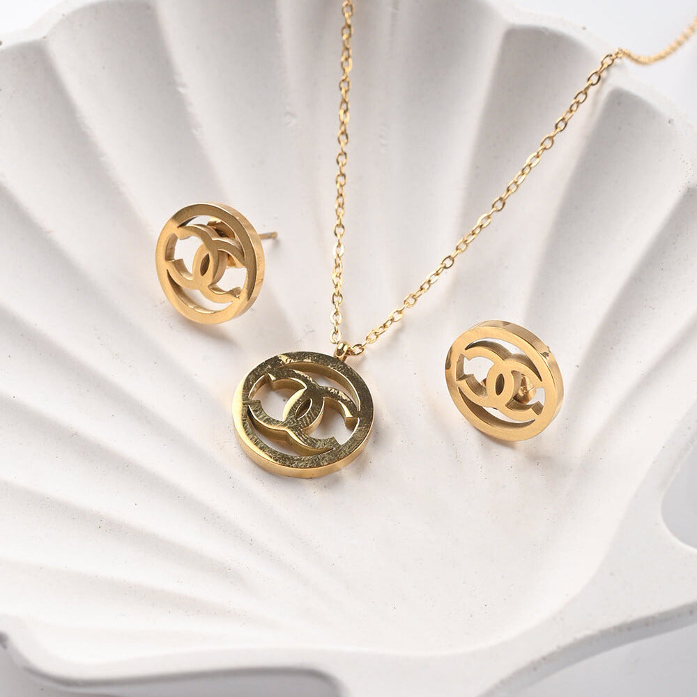 Channel Charm Necklace & Studs