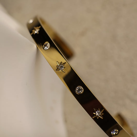 Diamond Star Cuff Bangle-Stainless Steel
