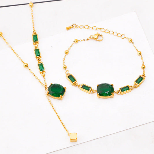 Green Stone Pendant & Bracelet Set