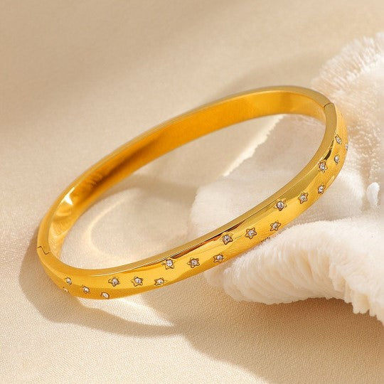 Gold Crystal Star Bangle | Stainless Steel