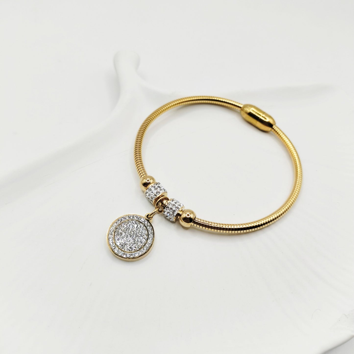 Stainless Steel Magnetic Clasp Round Zircon Set