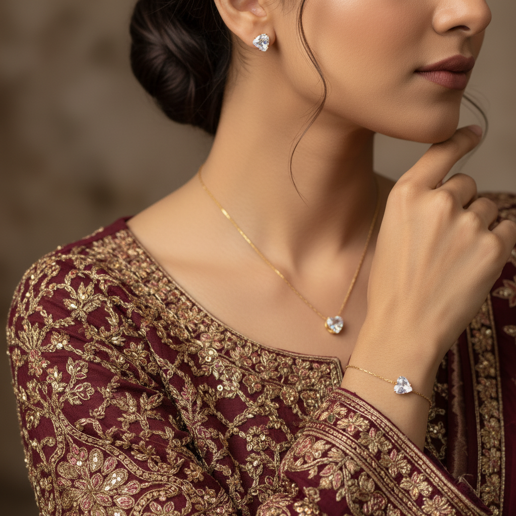 Heart Dimond Set - Stainless Steel - Anti Tarnishing