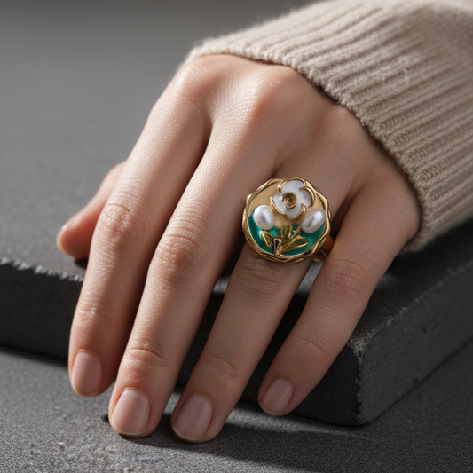 VINTAGE FLORAL PEARL RING