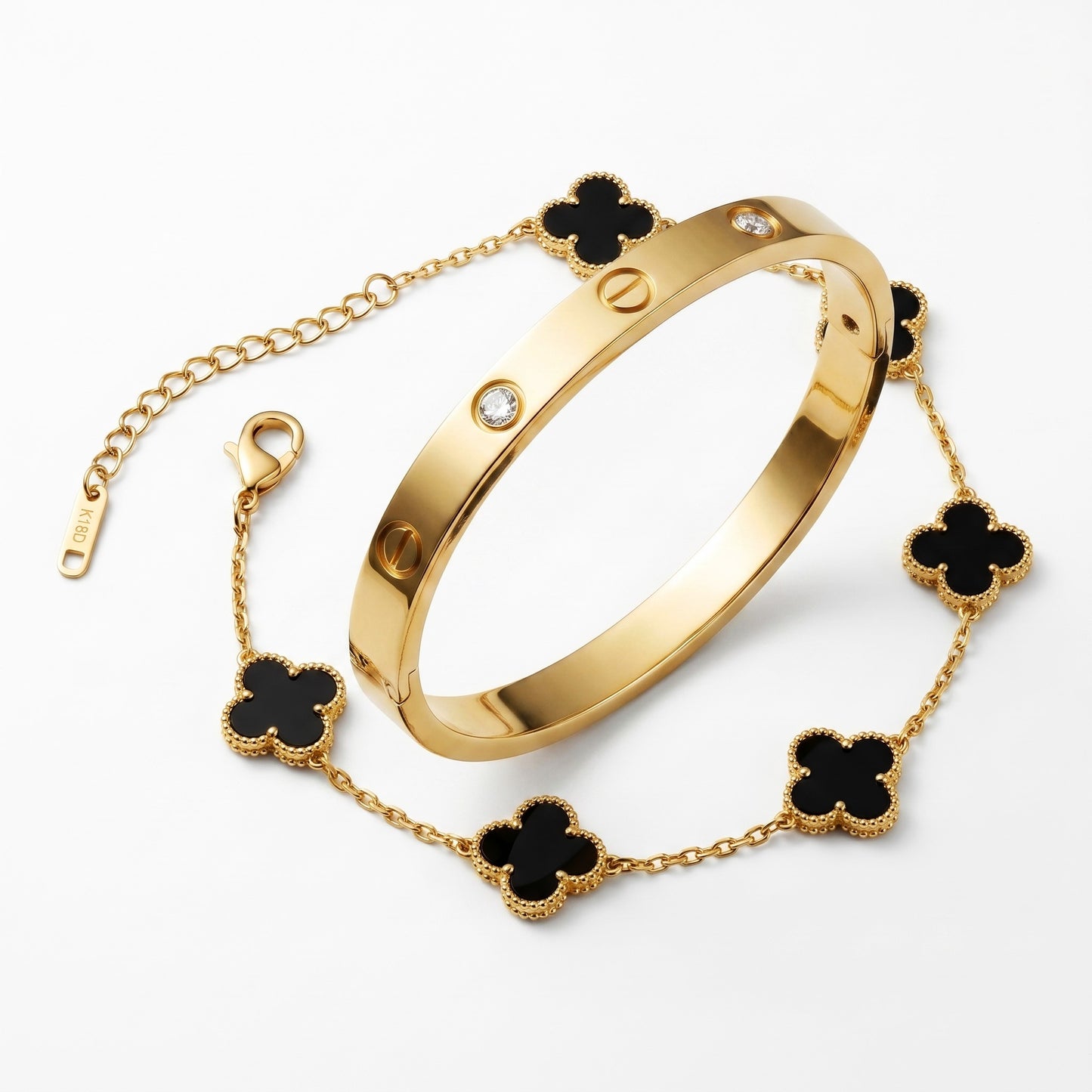 Love Bangle And Black Clover Bracelet Stack