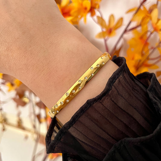 Gold Crystal Star Bangle | Stainless Steel