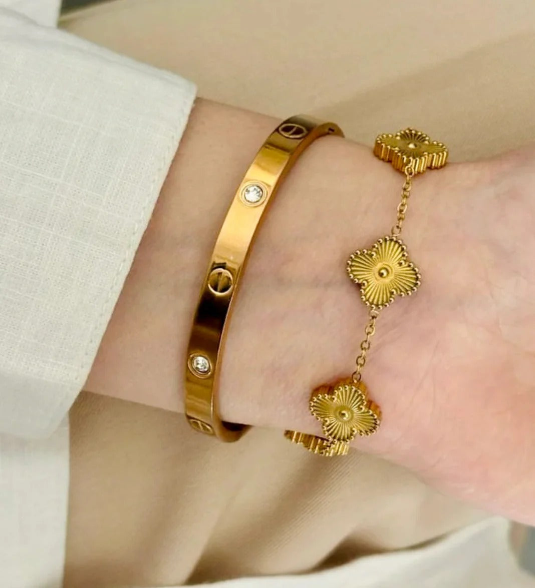 Love Bangle And Golden Clover Bracelet Stack