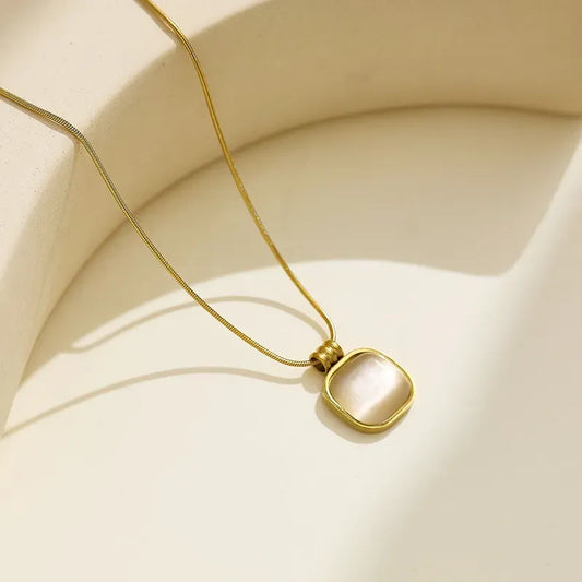 Square Stone Necklace - Stainless Steel