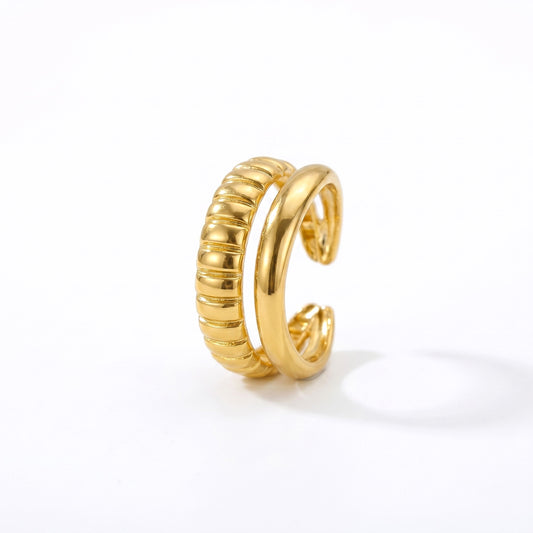 Ribbed Croissant Ring - Adjustable