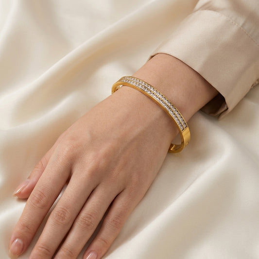 Two-Layer Diamond Engraved Bangle