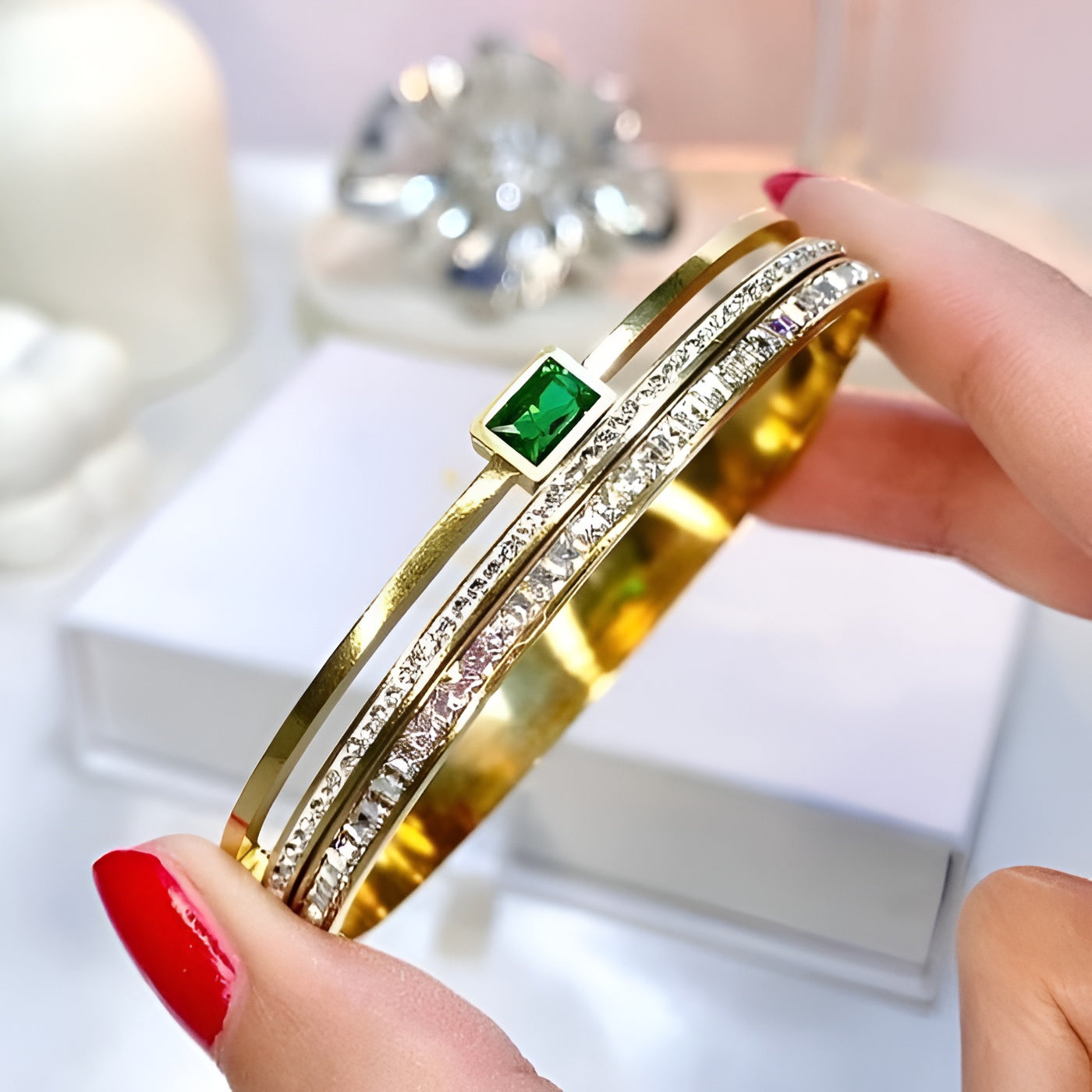 Green Rhinestone Bangle