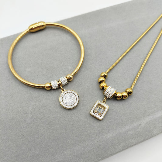 Stainless Steel Magnetic Clasp Round Zircon Set
