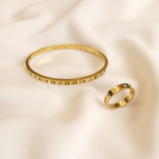 ROMAN NUMERAL BENGLE + RING SET