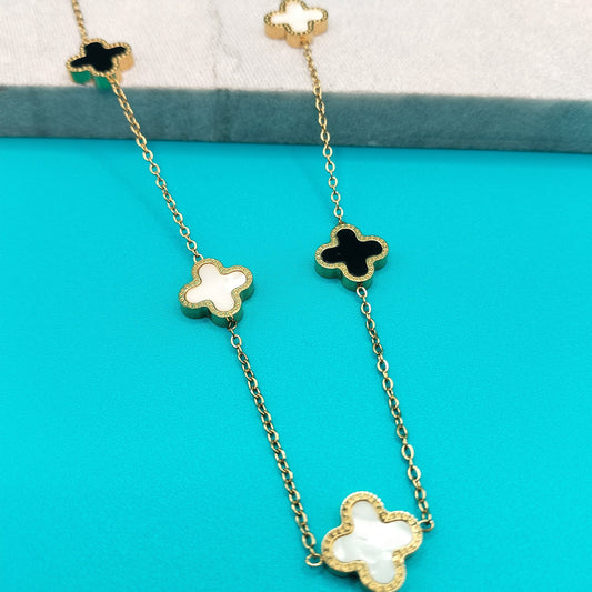 Black & White Double Sided Clover Pendant
