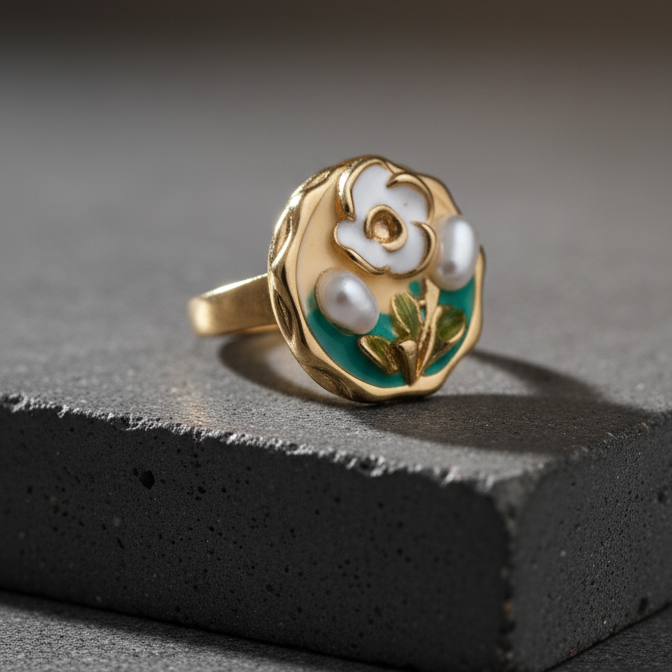 VINTAGE FLORAL PEARL RING
