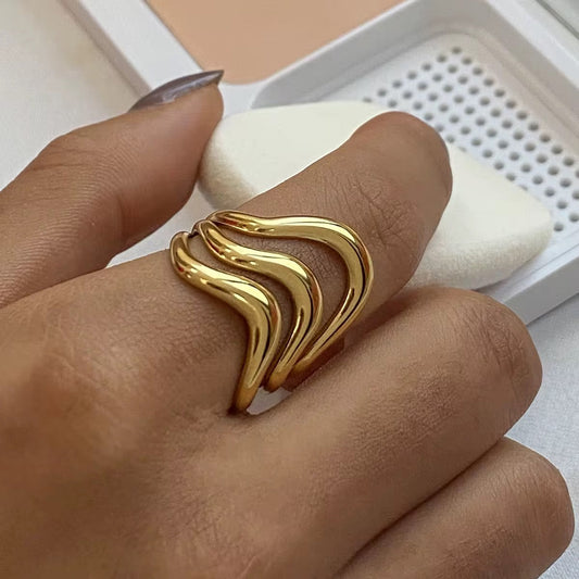 Wavy Stainless Steel Adjustable Ring
