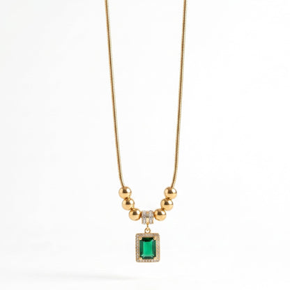 Premium Green Stone Necklace - Stainless Steel