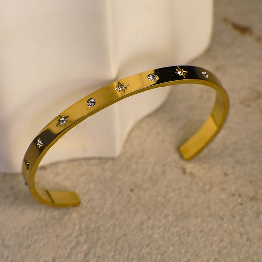 Diamond Star Cuff Bangle-Stainless Steel