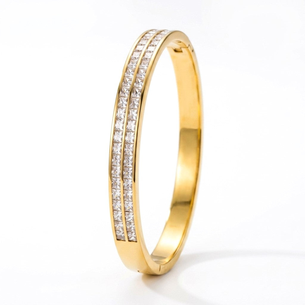 Two-Layer Diamond Engraved Bangle