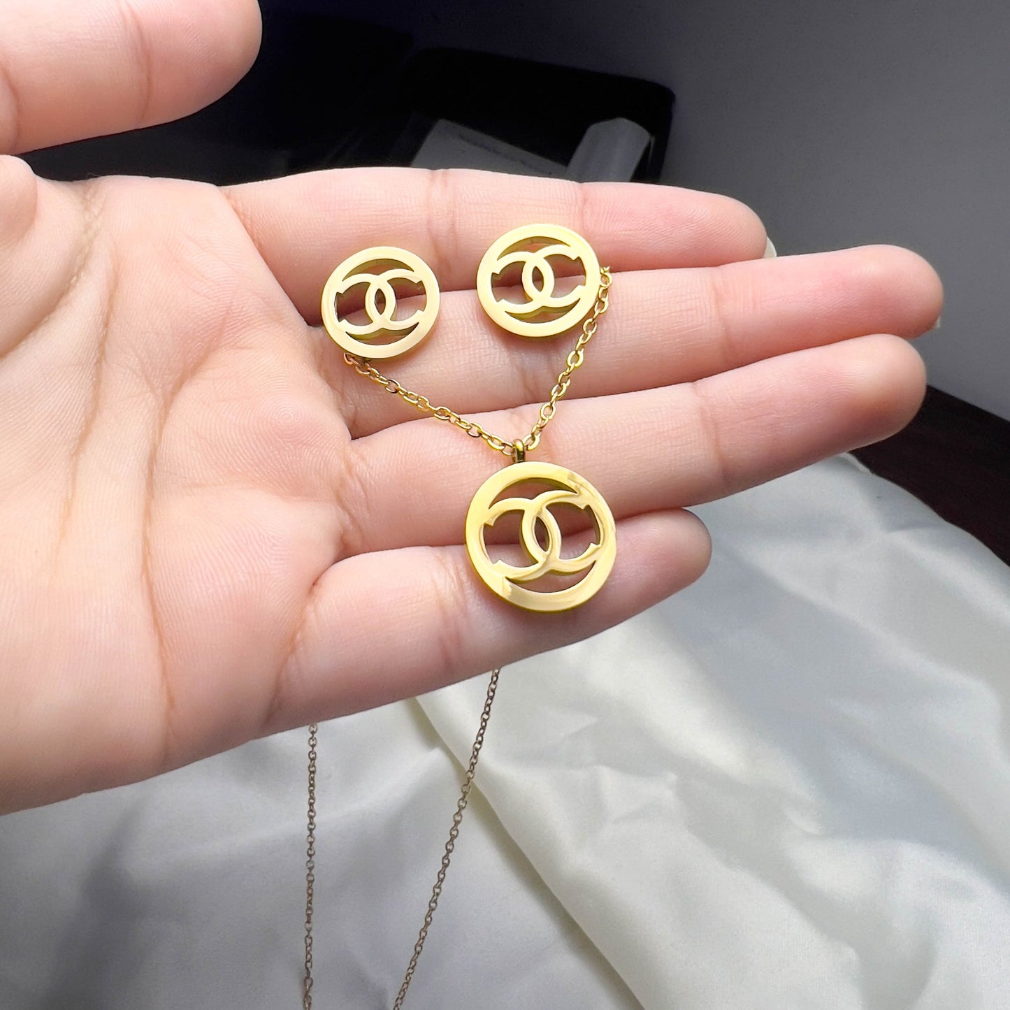 Channel Charm Necklace & Studs
