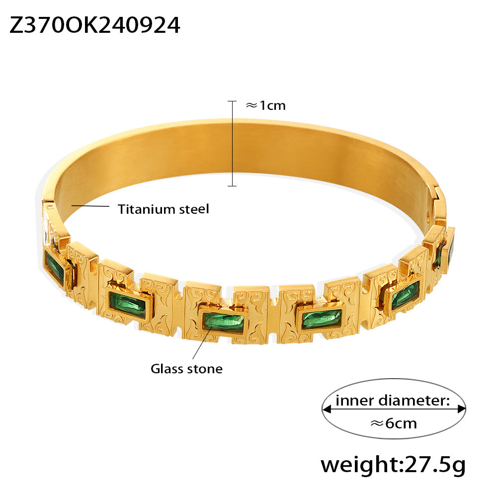 Cleopatra Green  Stone  Bangle | Stainless Steel