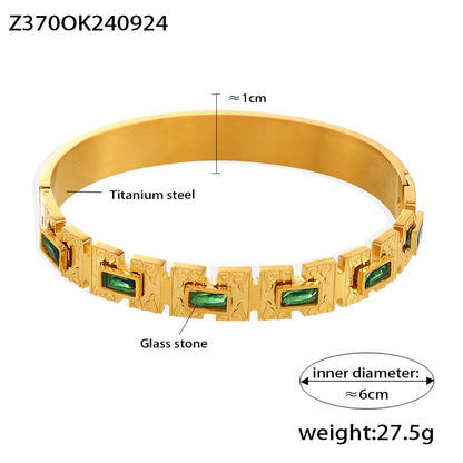 Cleopatra Green  Stone  Bangle | Stainless Steel