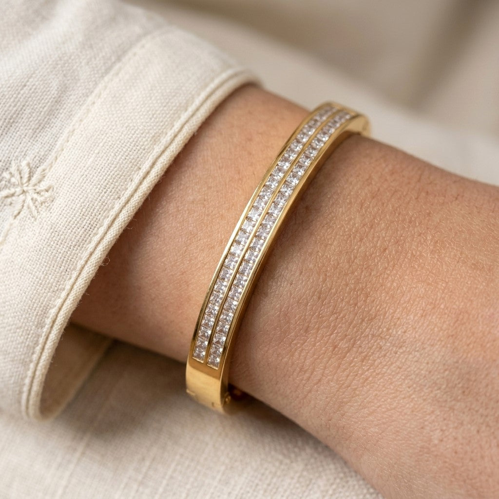 Two-Layer Diamond Engraved Bangle
