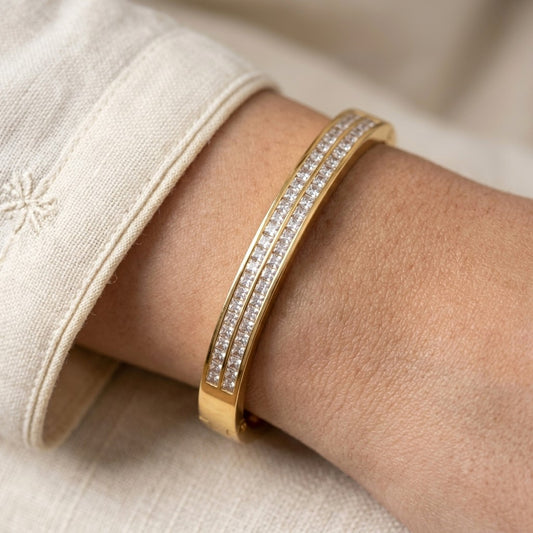 Two-Layer Diamond Engraved Bangle