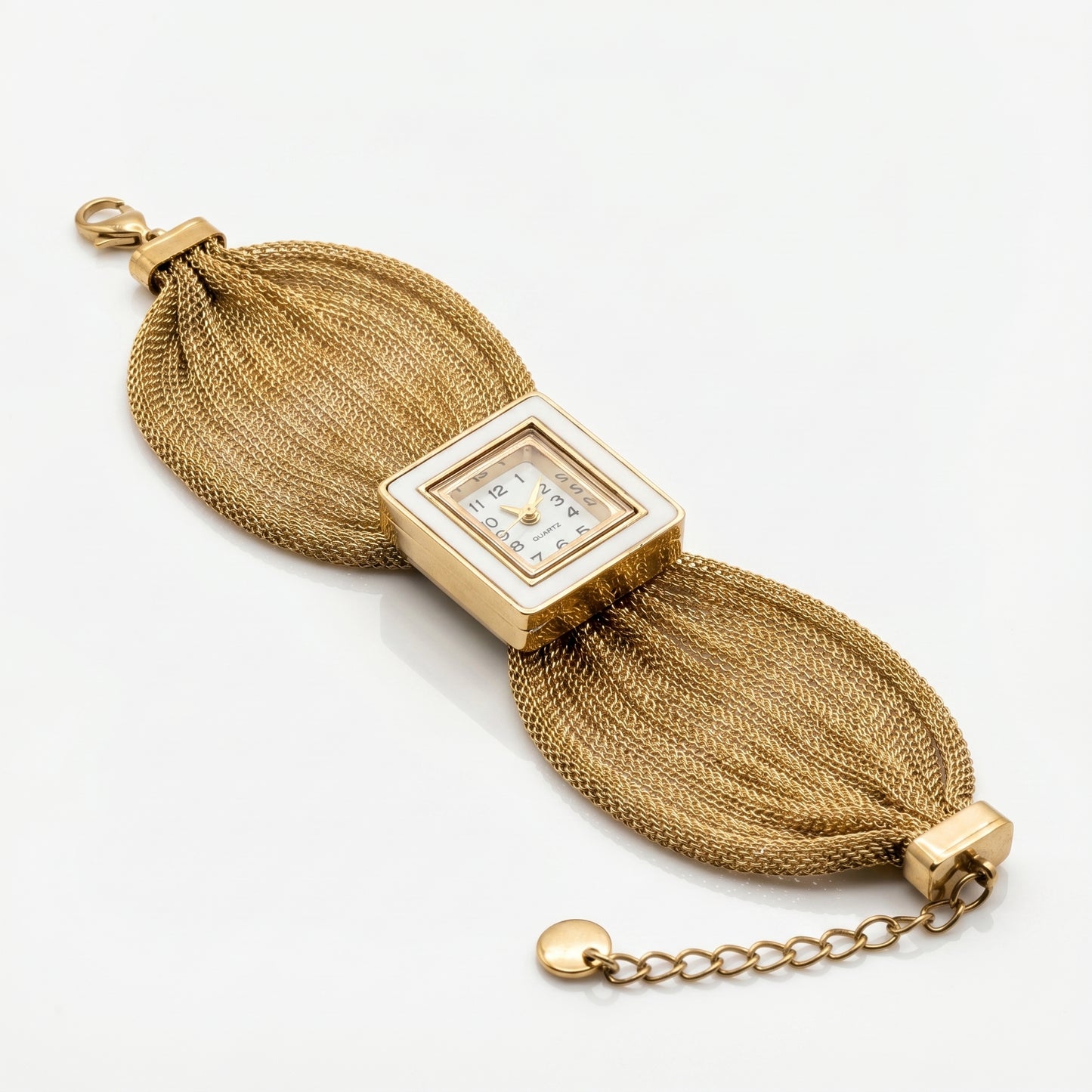Gold Square Mesh Butterfly Strap Watch - Stainless Steel