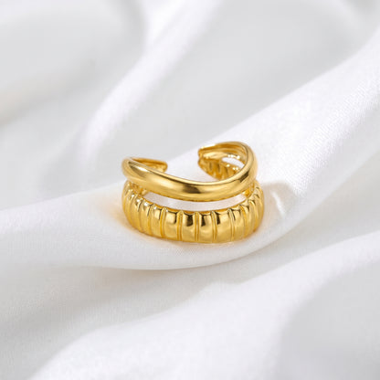 Ribbed Croissant Ring - Adjustable