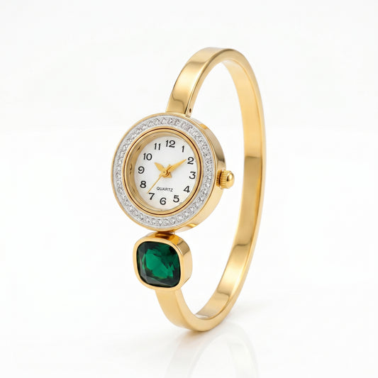 Diamond Round Dial Bangle Watch - Stainless Steel