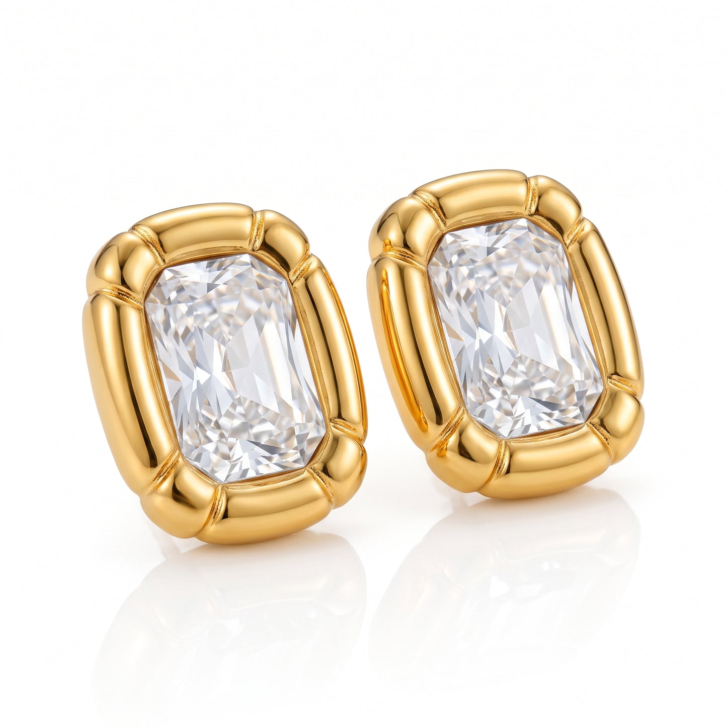 Emerald Cut Bezel Stud Earrings