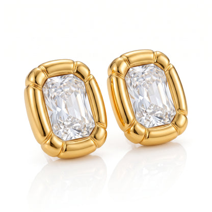 Emerald Cut Bezel Stud Earrings
