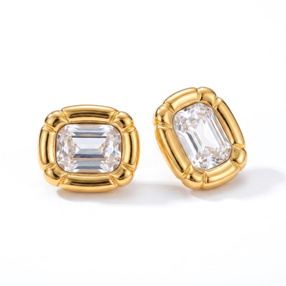 Emerald Cut Bezel Stud Earrings