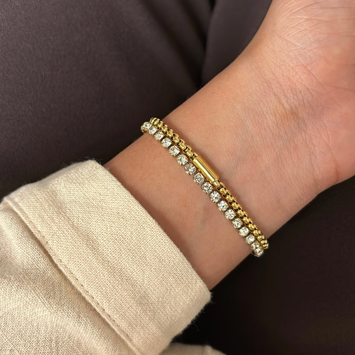 Two Layer Diamond Chain Bracelet
