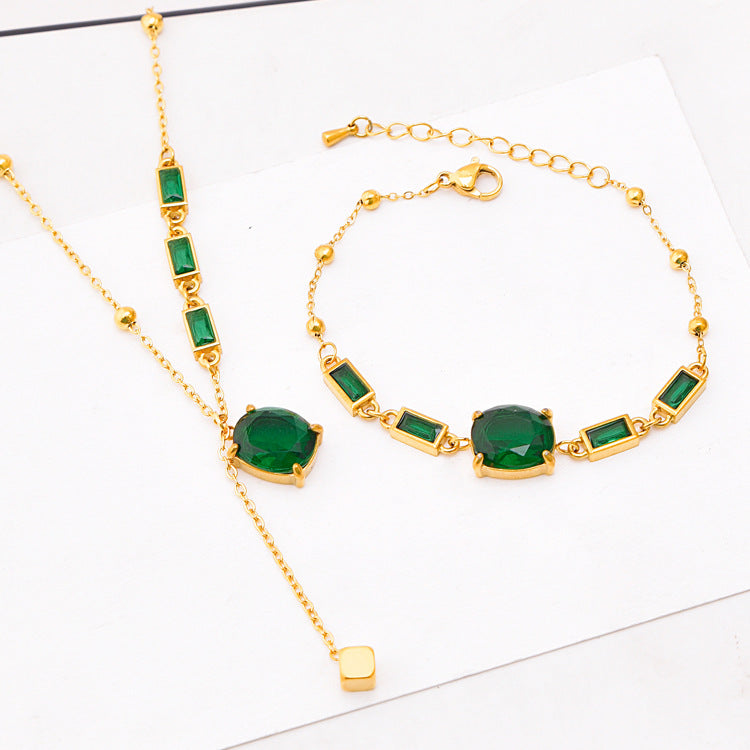 Green Stone pendant and bracelet set