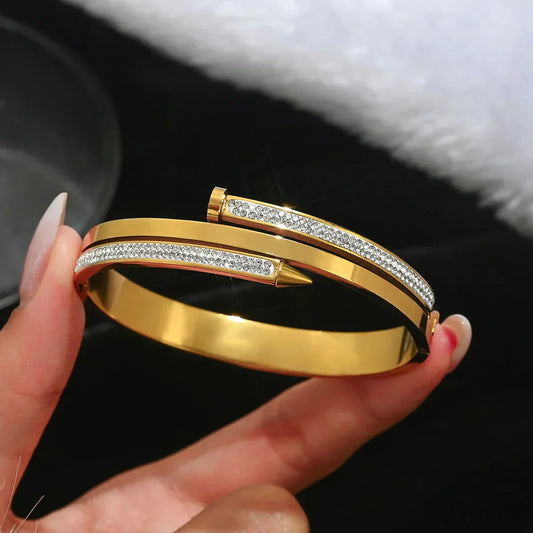 NAIL STAINLESS STEEL DIAMOND BANGLE