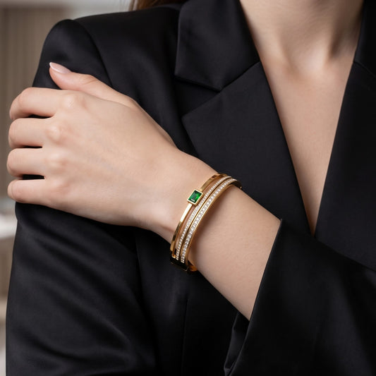 Green Rhinestone Bangle | Stainless Steel