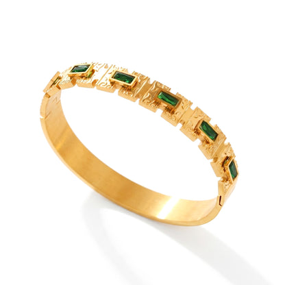 Cleopatra Green  Stone  Bangle | Stainless Steel