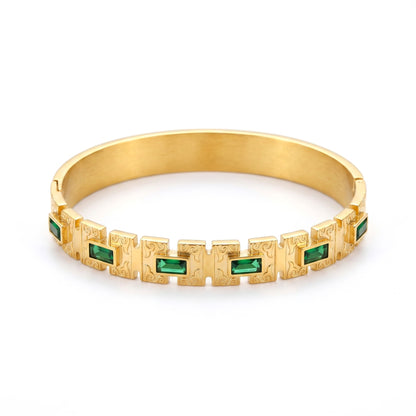 Cleopatra Green  Stone  Bangle | Stainless Steel
