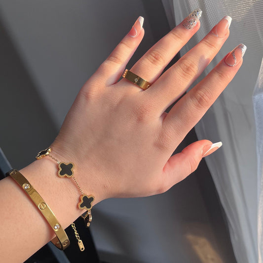 Stainless Steel Bangle & Ring + Bracelet Stack Set