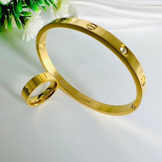 Stainless Steel Diamond Love Bangle with Ring