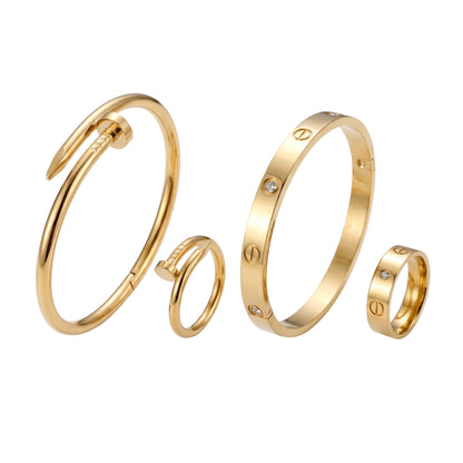 Diamond Love Bracelets And Rings Set