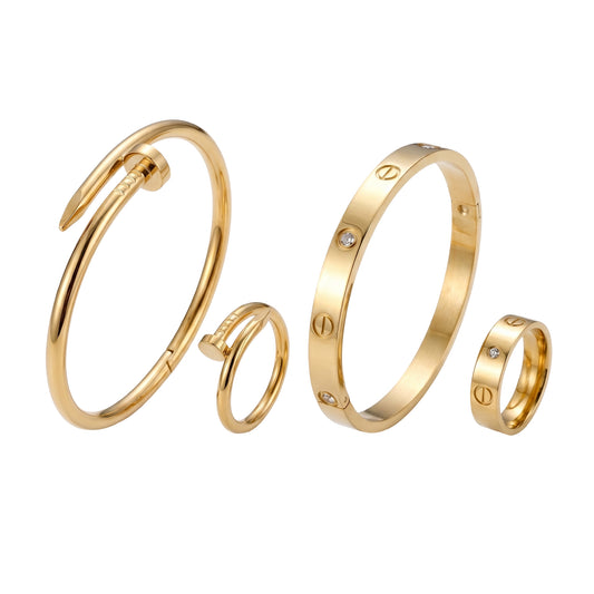 Diamond Love Bracelets And Rings Set