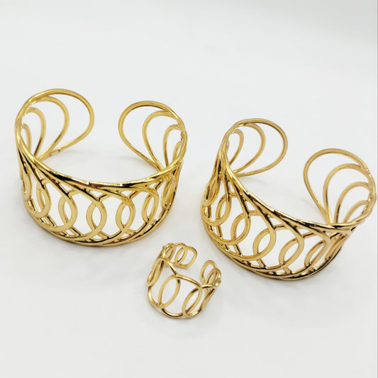 2 WIDE OPEN CUFF BANGLES & RING
