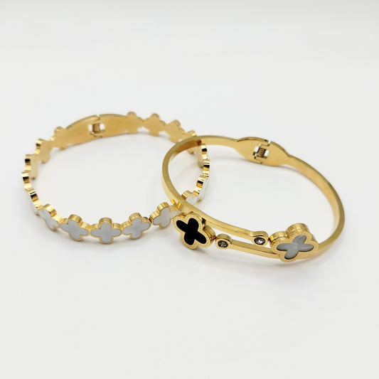 SET OF 2 STAINLESS STEEL CLOVER  BANGLES