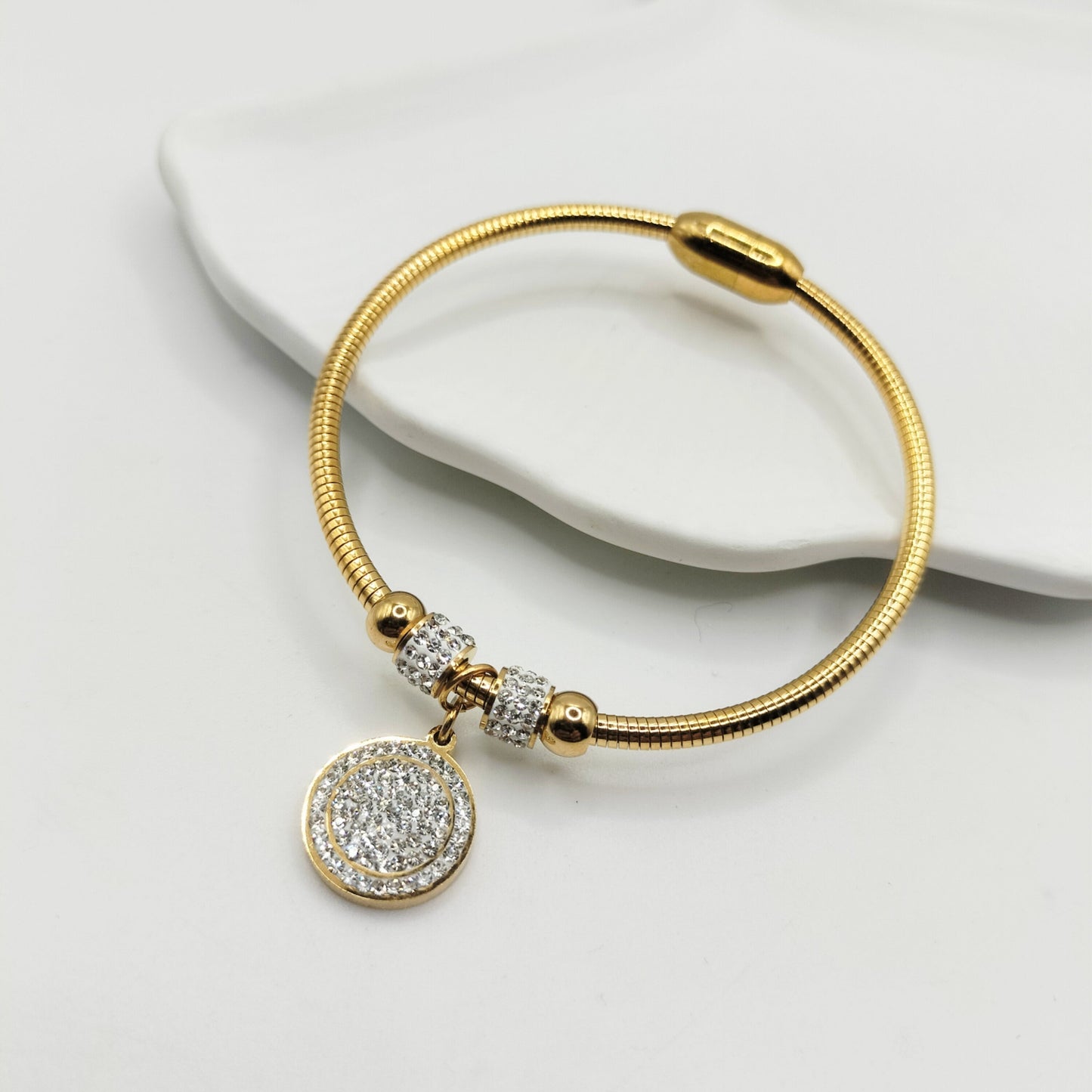 Stainless Steel Magnetic Clasp Round Zircon Set