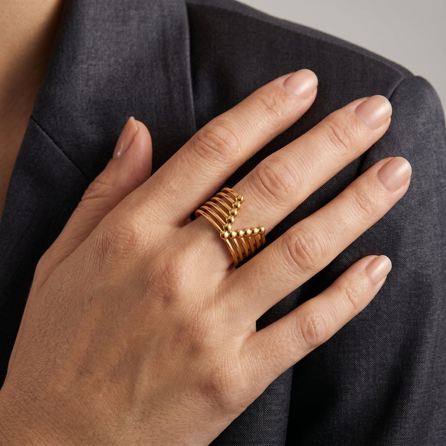 Chevron Beaded Ring - Adjustable