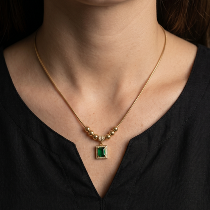Premium Green Stone Necklace - Stainless Steel